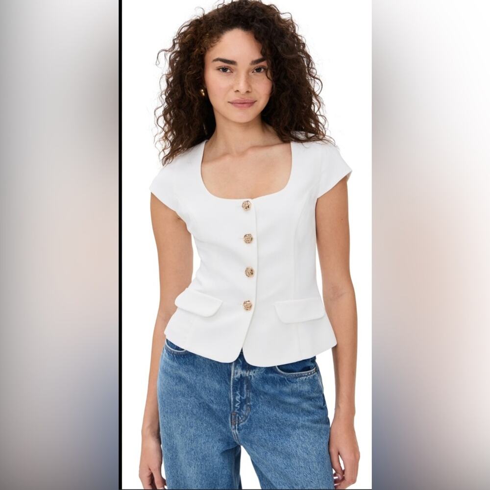 Amanda Uprichard Kya Top Women Size M Ivory NWT Gold Rose Button Square Neck‎